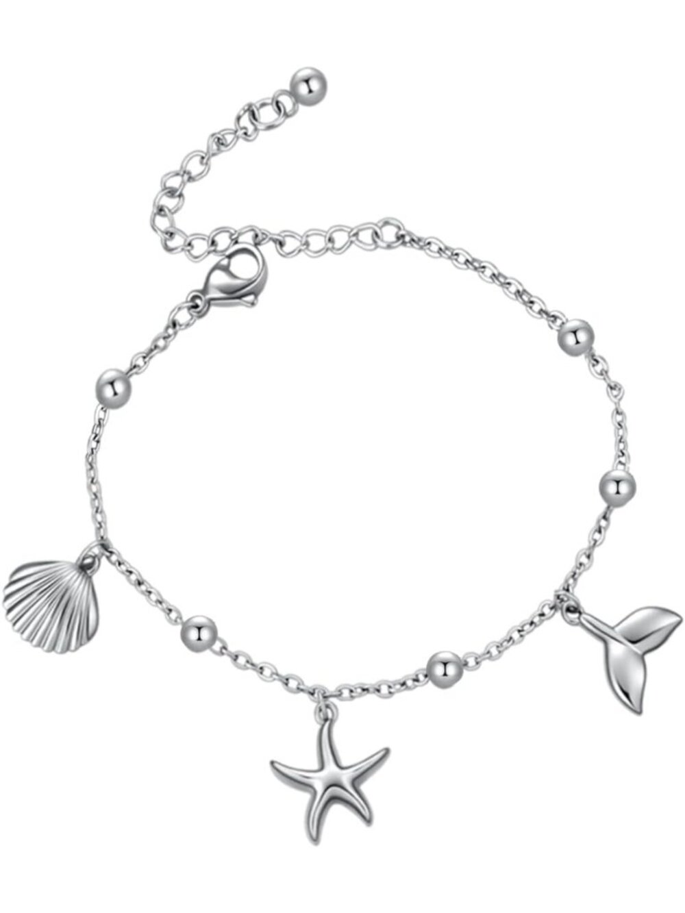 14k Gold Plated Ocean Charm Bracelet with Starfish & Seashell for Women
